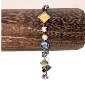 Vintage Multi-Shape Multi-Color Crystal Station on Bar Bracelet